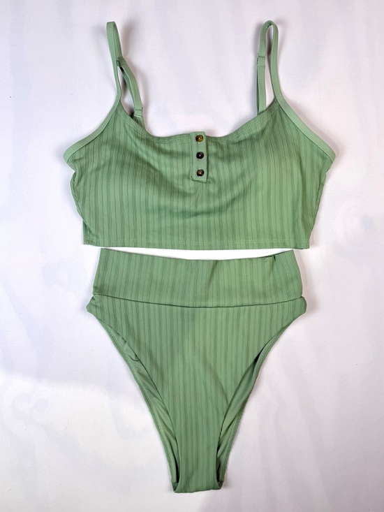 aerie Other - Aerie Ribbed Sage Green High Cut Cheeky Bikini Set Scoop Top Mixed Sizes M/L